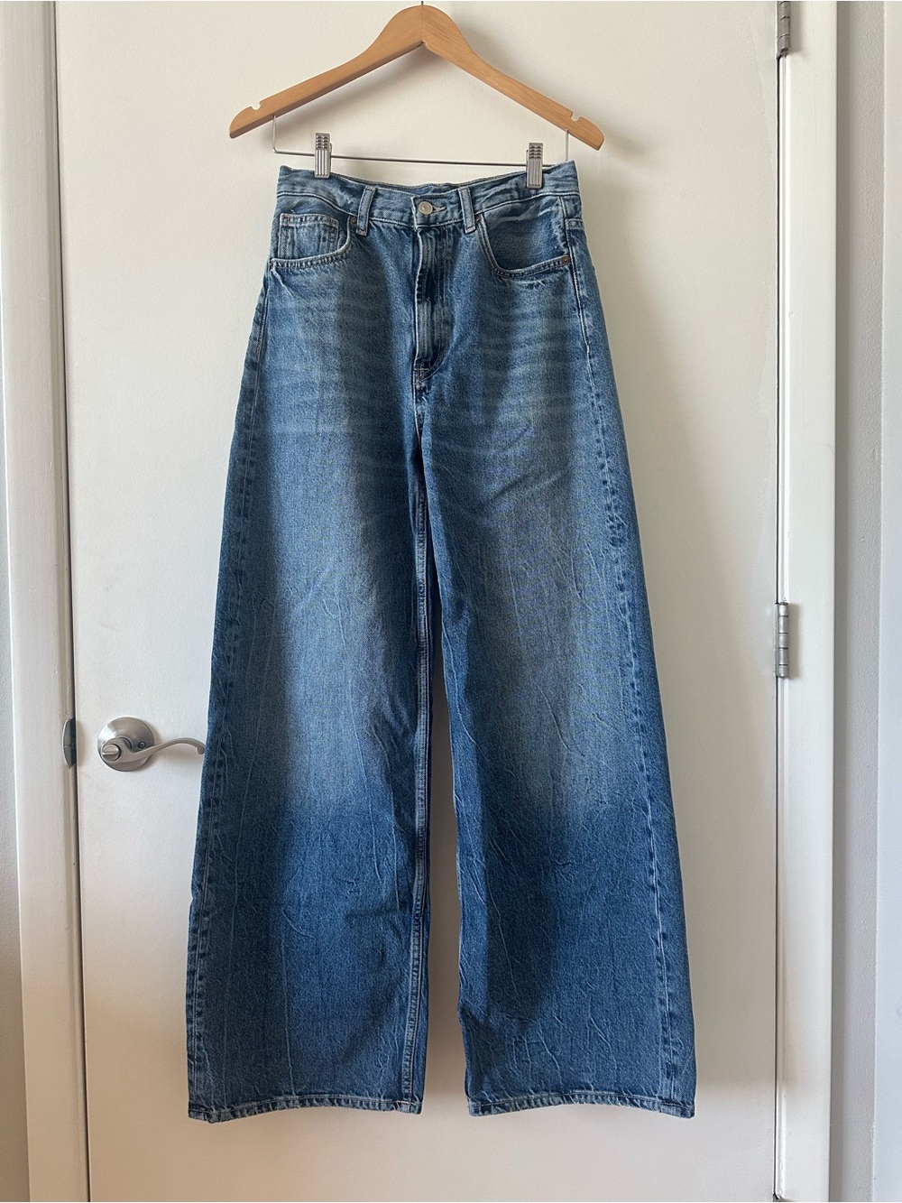 Zara Wide-Leg Faded Blue Denim Jeans